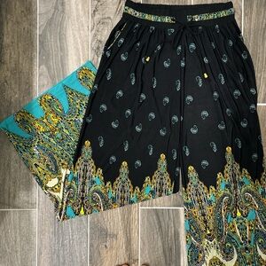 Paisley print black, yellow and blue pants